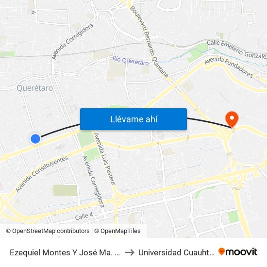 Ezequiel Montes Y José Ma. Arteaga to Universidad Cuauhtemoc map