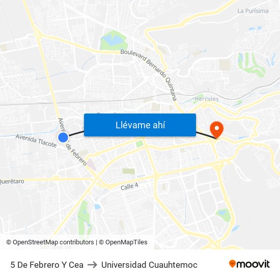 5 De Febrero Y Cea to Universidad Cuauhtemoc map