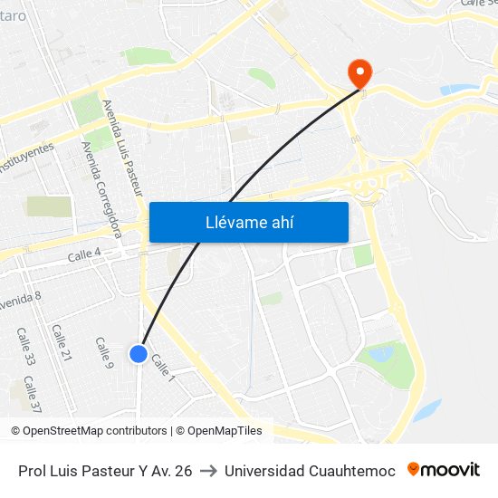 Prol Luis Pasteur Y Av. 26 to Universidad Cuauhtemoc map