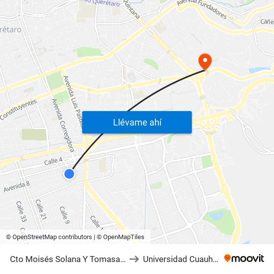 Cto Moisés Solana Y Tomasa Estevez to Universidad Cuauhtemoc map