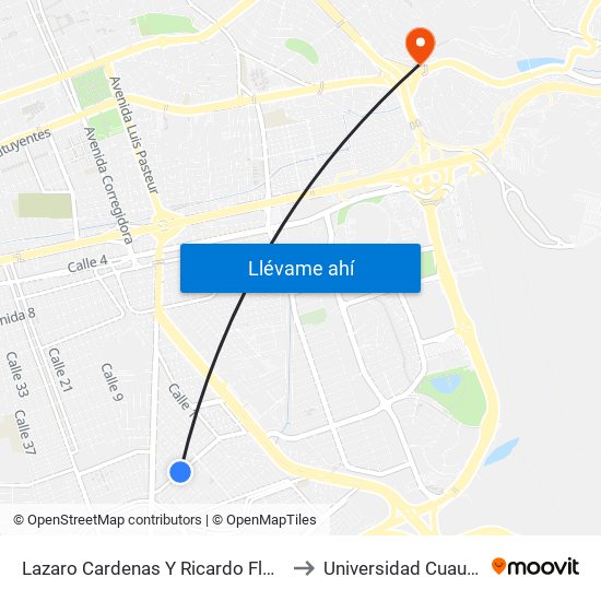 Lazaro Cardenas Y Ricardo Flores Magon to Universidad Cuauhtemoc map