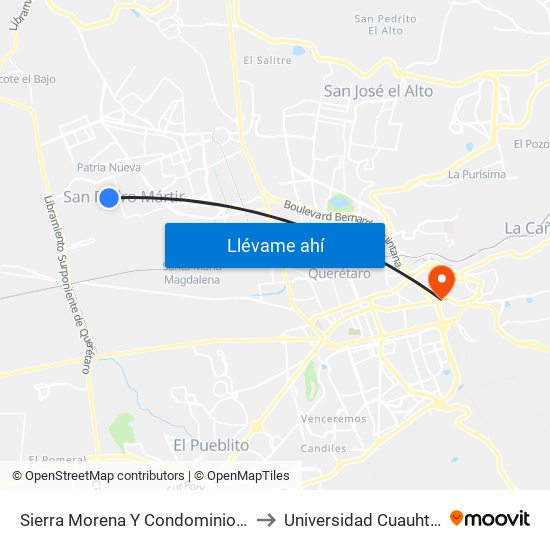 Sierra Morena Y Condominio Madrid to Universidad Cuauhtemoc map