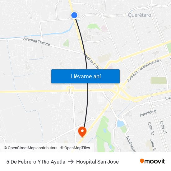 5 De Febrero Y Río Ayutla to Hospital San Jose map