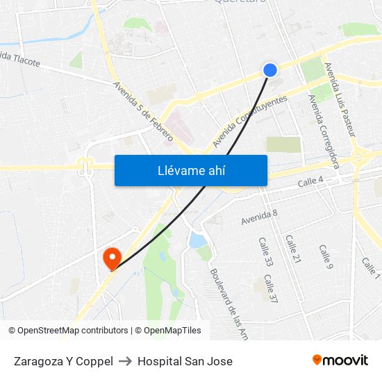 Zaragoza Y Coppel to Hospital San Jose map
