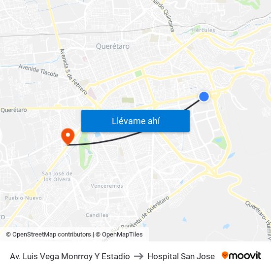 Av. Luis Vega Monrroy Y Estadio to Hospital San Jose map
