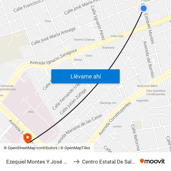 Ezequiel Montes Y José Ma. Arteaga to Centro Estatal De Salud Mental map