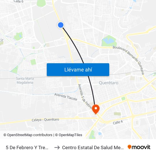 5 De Febrero Y Tremec to Centro Estatal De Salud Mental map