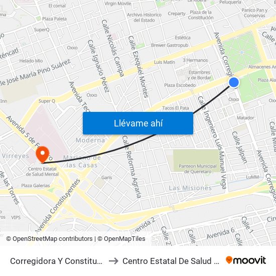 Corregidora Y Constituyentes to Centro Estatal De Salud Mental map