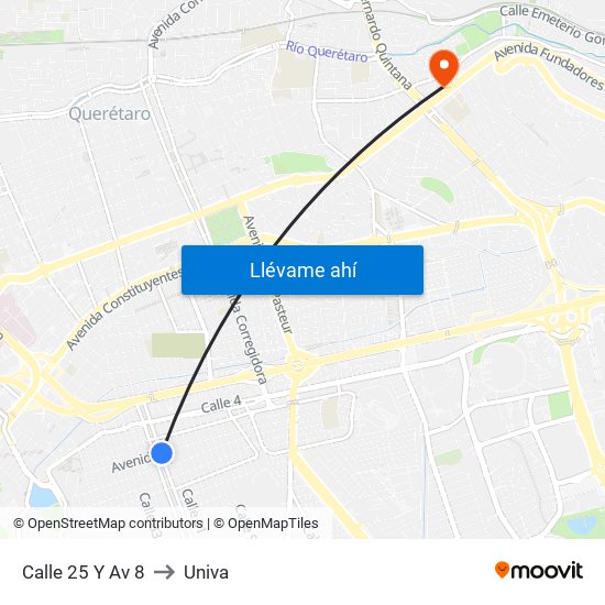 Calle 25 Y Av 8 to Univa map