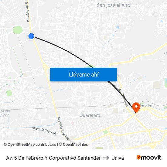 Av. 5 De Febrero Y Corporativo Santander to Univa map