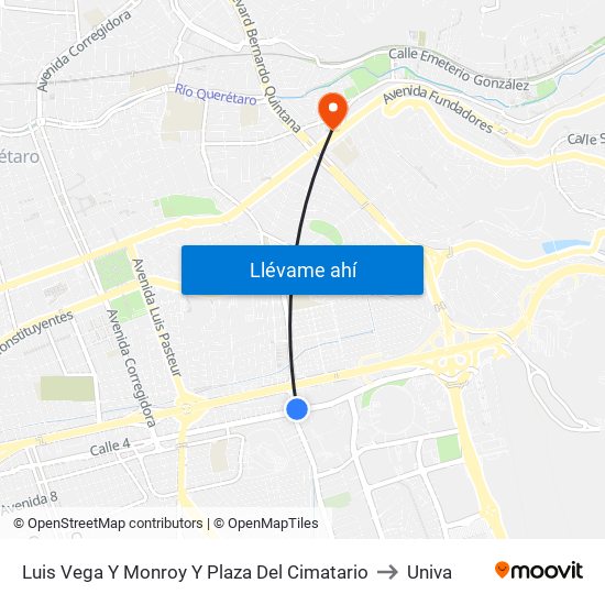 Luis Vega Y Monroy Y Plaza Del Cimatario to Univa map