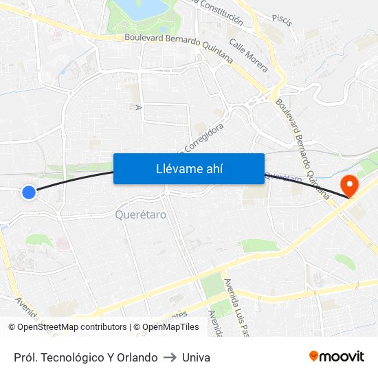 Pról. Tecnológico Y Orlando to Univa map