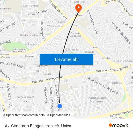 Av. Cimatario E Ingenieros to Univa map