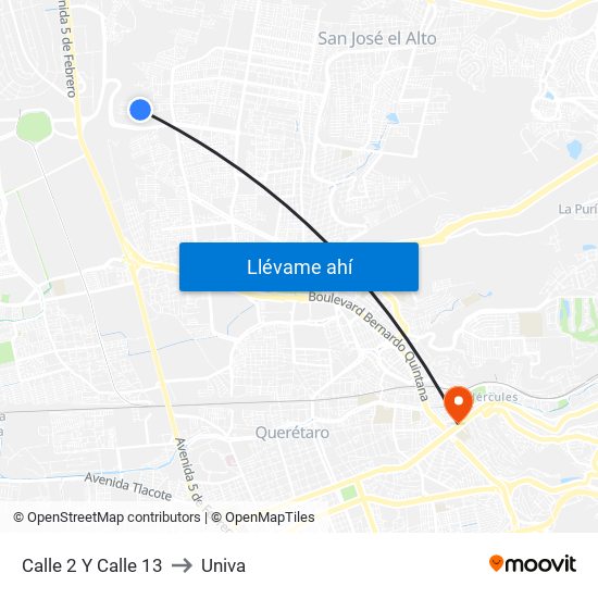 Calle 2 Y Calle 13 to Univa map