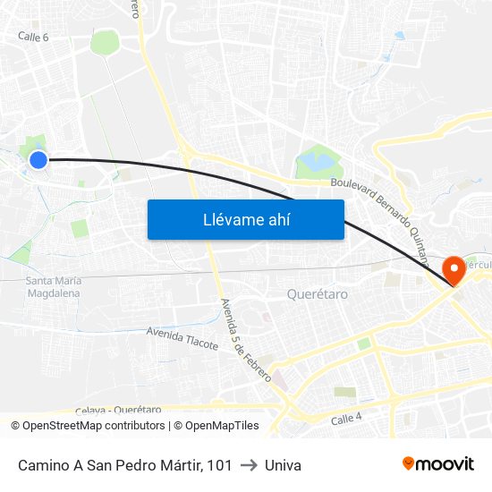 Camino A San Pedro Mártir, 101 to Univa map