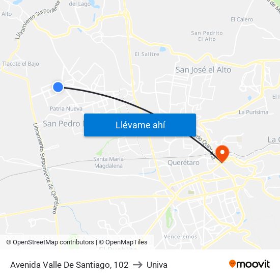 Avenida Valle De Santiago, 102 to Univa map
