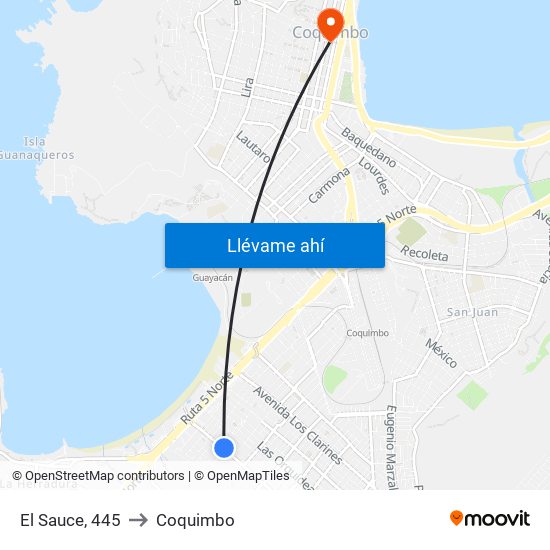 El Sauce, 445 to Coquimbo map