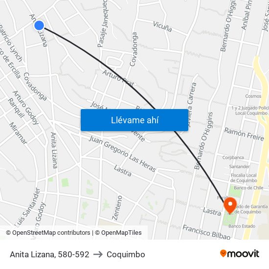 Anita Lizana, 580-592 to Coquimbo map
