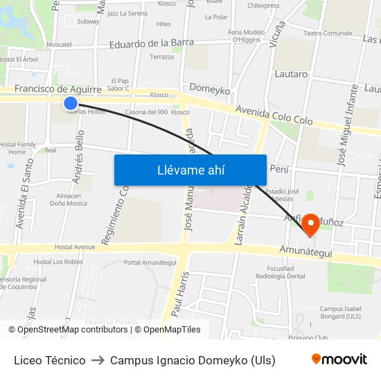 Liceo Técnico to Campus Ignacio Domeyko (Uls) map