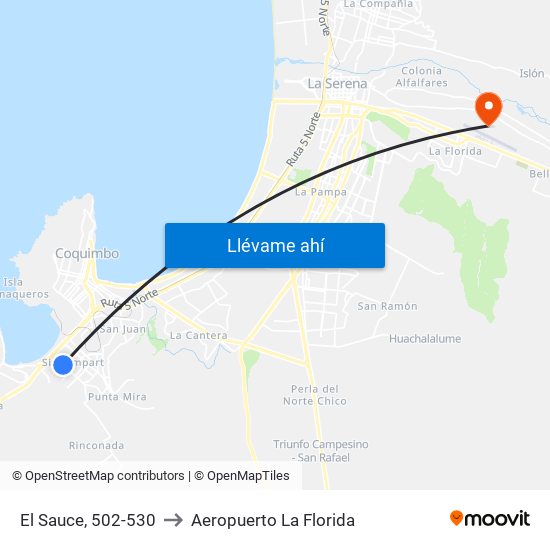 El Sauce, 502-530 to Aeropuerto La Florida map