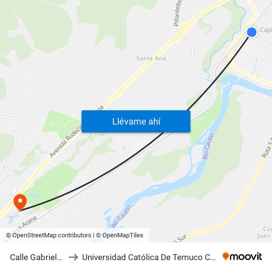 Calle Gabriela Mistral, 145 to Universidad Católica De Temuco Campus Norte San Juan Pablo II map