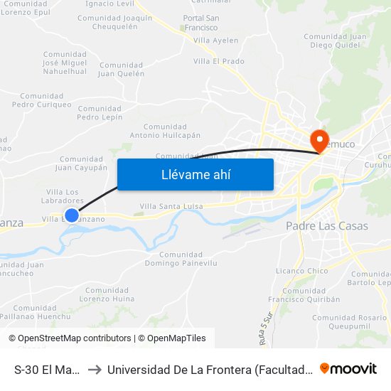 S-30 El Manzano to Universidad De La Frontera (Facultad De Medicina) map