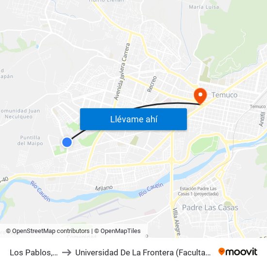 Los Pablos, 2438 to Universidad De La Frontera (Facultad De Medicina) map