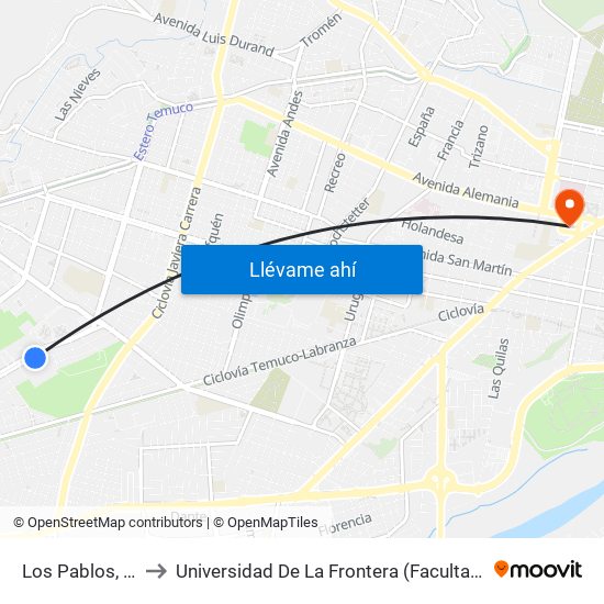 Los Pablos, 02120 to Universidad De La Frontera (Facultad De Medicina) map