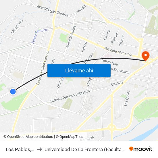 Los Pablos, 1945 to Universidad De La Frontera (Facultad De Medicina) map