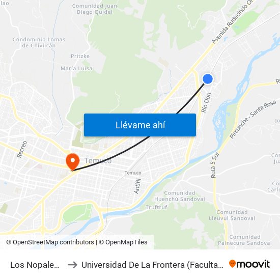 Los Nopales, 3460 to Universidad De La Frontera (Facultad De Medicina) map