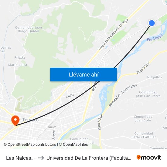 Las Nalcas, 3639 to Universidad De La Frontera (Facultad De Medicina) map