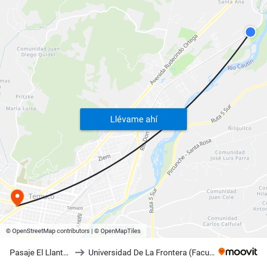 Pasaje El Llanten, 07490 to Universidad De La Frontera (Facultad De Medicina) map