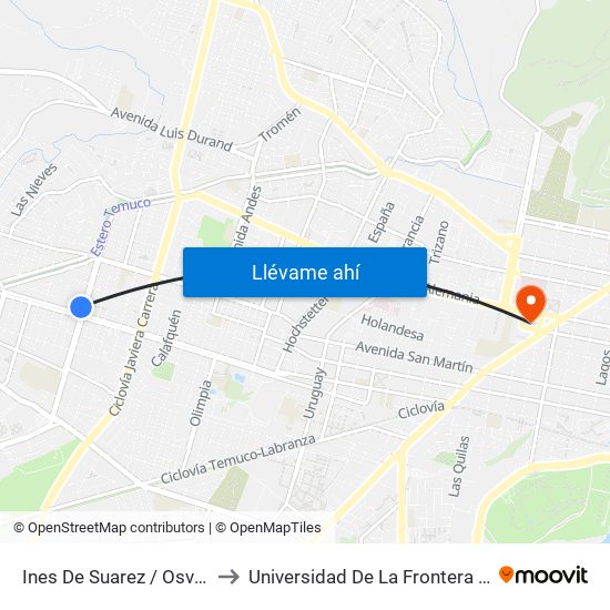 Ines De Suarez / Osvaldo Burgemeister to Universidad De La Frontera (Facultad De Medicina) map