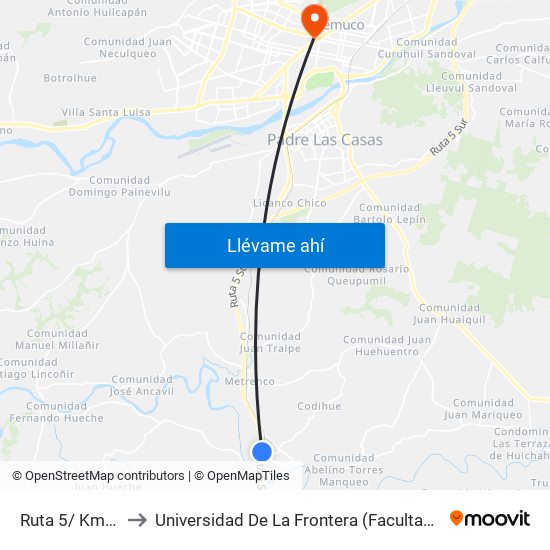 Ruta 5/ Km 686,3 to Universidad De La Frontera (Facultad De Medicina) map