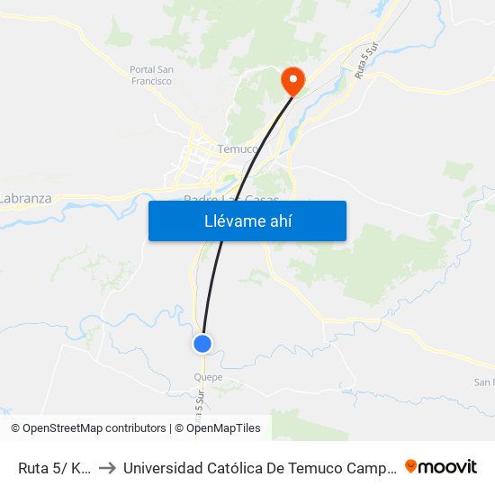Ruta 5/ Km 686,3 to Universidad Católica De Temuco Campus Dr. Luis Rivas Del Canto map