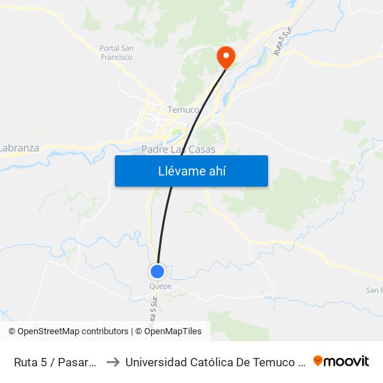 Ruta 5 / Pasarela Maihuadache to Universidad Católica De Temuco Campus Dr. Luis Rivas Del Canto map