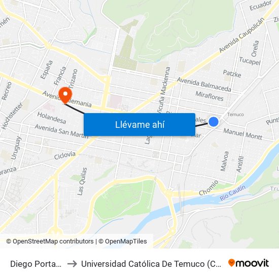 Diego Portales, 1397 to Universidad Católica De Temuco (Campus Mechaca-Lira) map