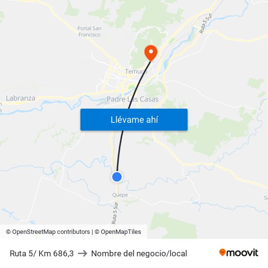Ruta 5/ Km 686,3 to Nombre del negocio/local map