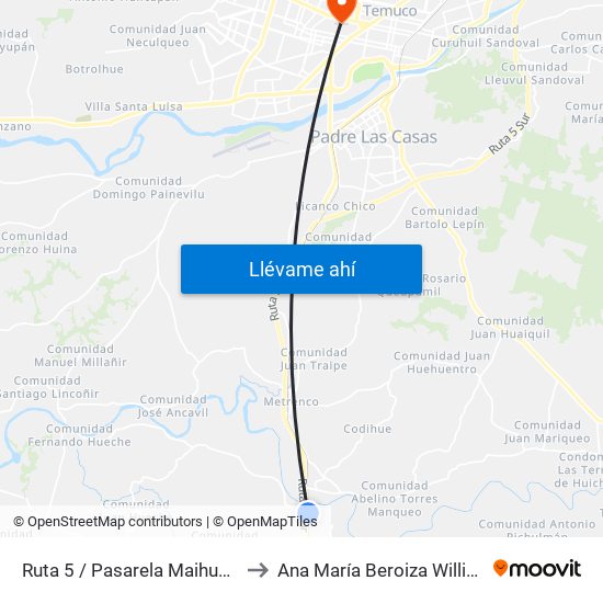 Ruta 5 / Pasarela Maihuadache to Ana María Beroiza Williamson map