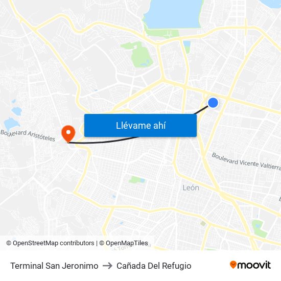 Terminal San Jeronimo to Cañada Del Refugio map