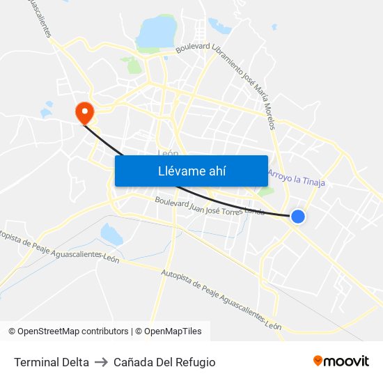 Terminal Delta to Cañada Del Refugio map