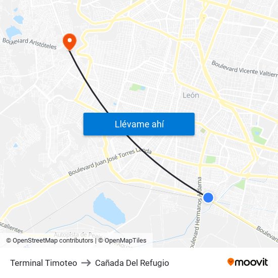 Terminal Timoteo to Cañada Del Refugio map