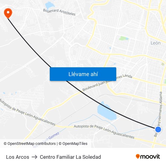 Los Arcos to Centro Familiar La Soledad map