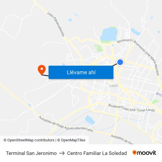 Terminal San Jeronimo to Centro Familiar La Soledad map