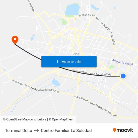 Terminal Delta to Centro Familiar La Soledad map