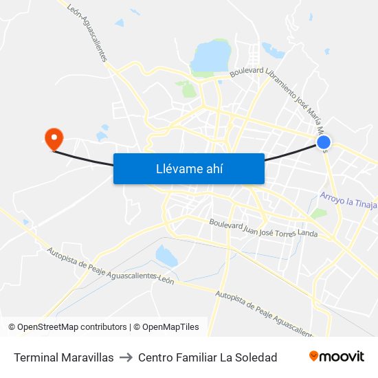 Terminal Maravillas to Centro Familiar La Soledad map