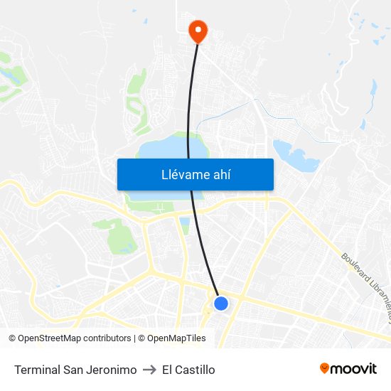 Terminal San Jeronimo to El Castillo map