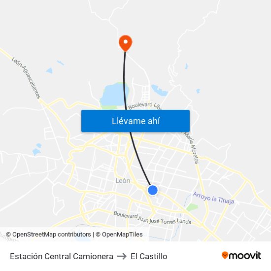 Estación Central Camionera to El Castillo map