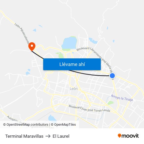 Terminal Maravillas to El Laurel map
