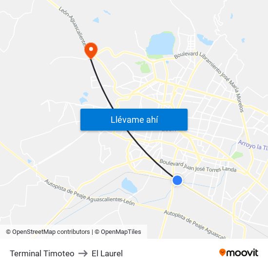 Terminal Timoteo to El Laurel map